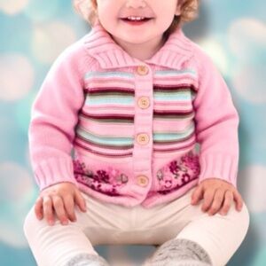 Vintage Oshkosh Baby Girl’s Pink Floral Knit Cardigan Sweater Size 12 Months